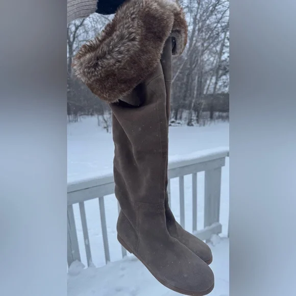 Sam Edelman Orlando suede knee-high boots with faux-fur cuff 9 - Picture 5 of 16